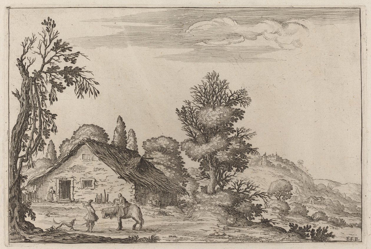 Paysage avec un voyageur devant un cottage - Ercole Bazicaluva