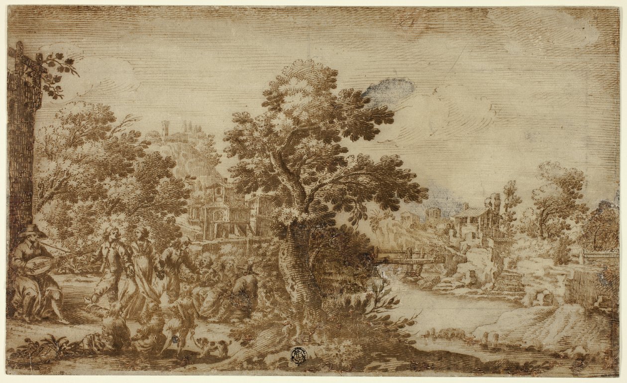 Paysage avec danseurs et musiciens - Ercole Bazzicaluva