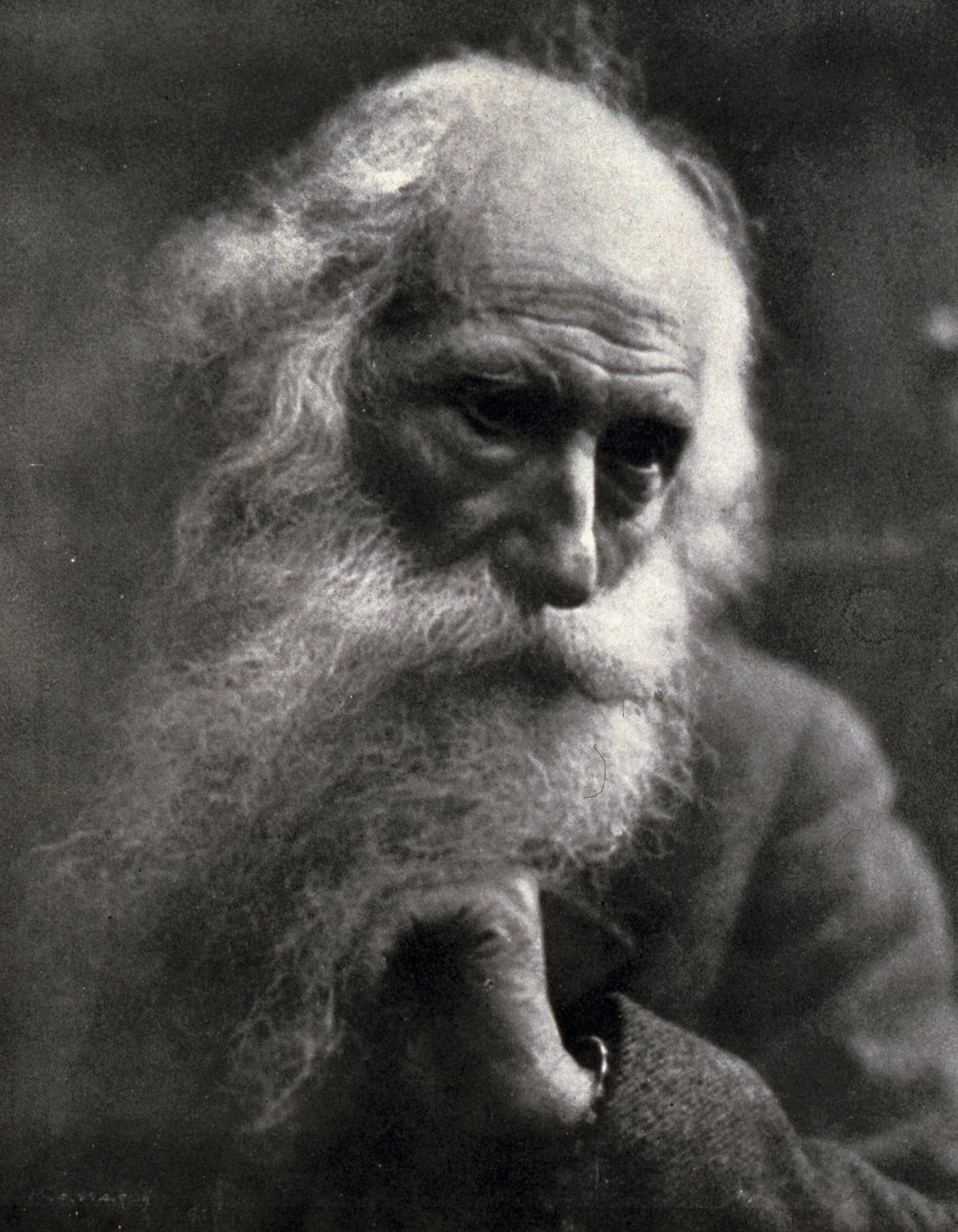 Gros plan du célèbre sculpteur Vincenzo Gemito caressant sa barbe blanche - Ercole Massaglia