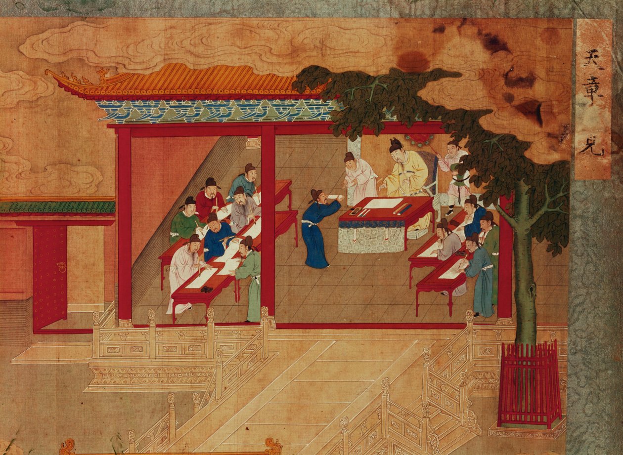 Un groupe de scribes copiant le Tao te king et le présentant à l