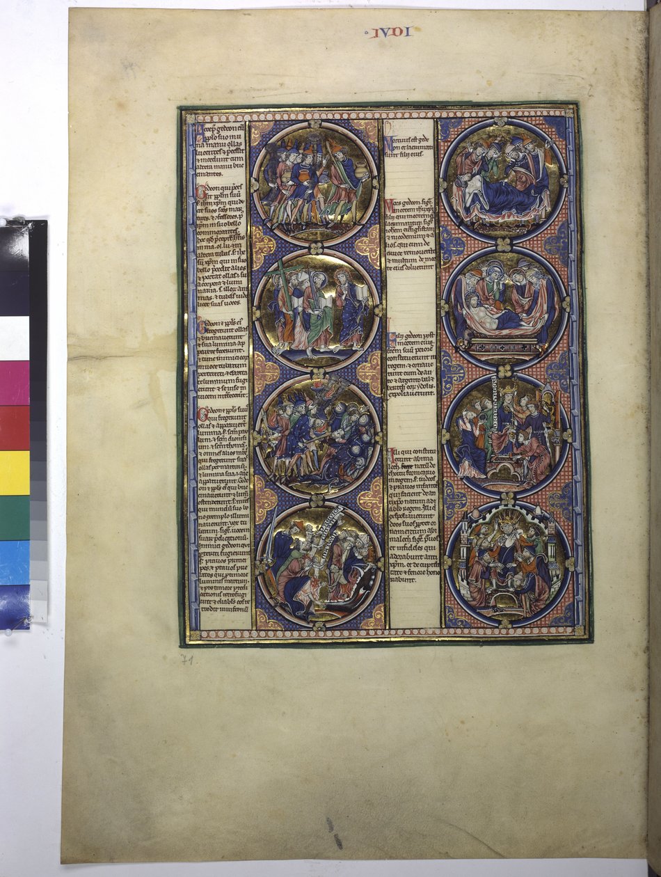 Pleine page : huit médaillons renfermant des miniatures et accompagnés d