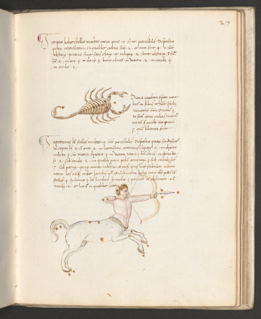 Pleine page : texte avec les signes du zodiaque : "Scorpion", vers 1470 (dessin à la plume et au pinceau) - Erich Lessing