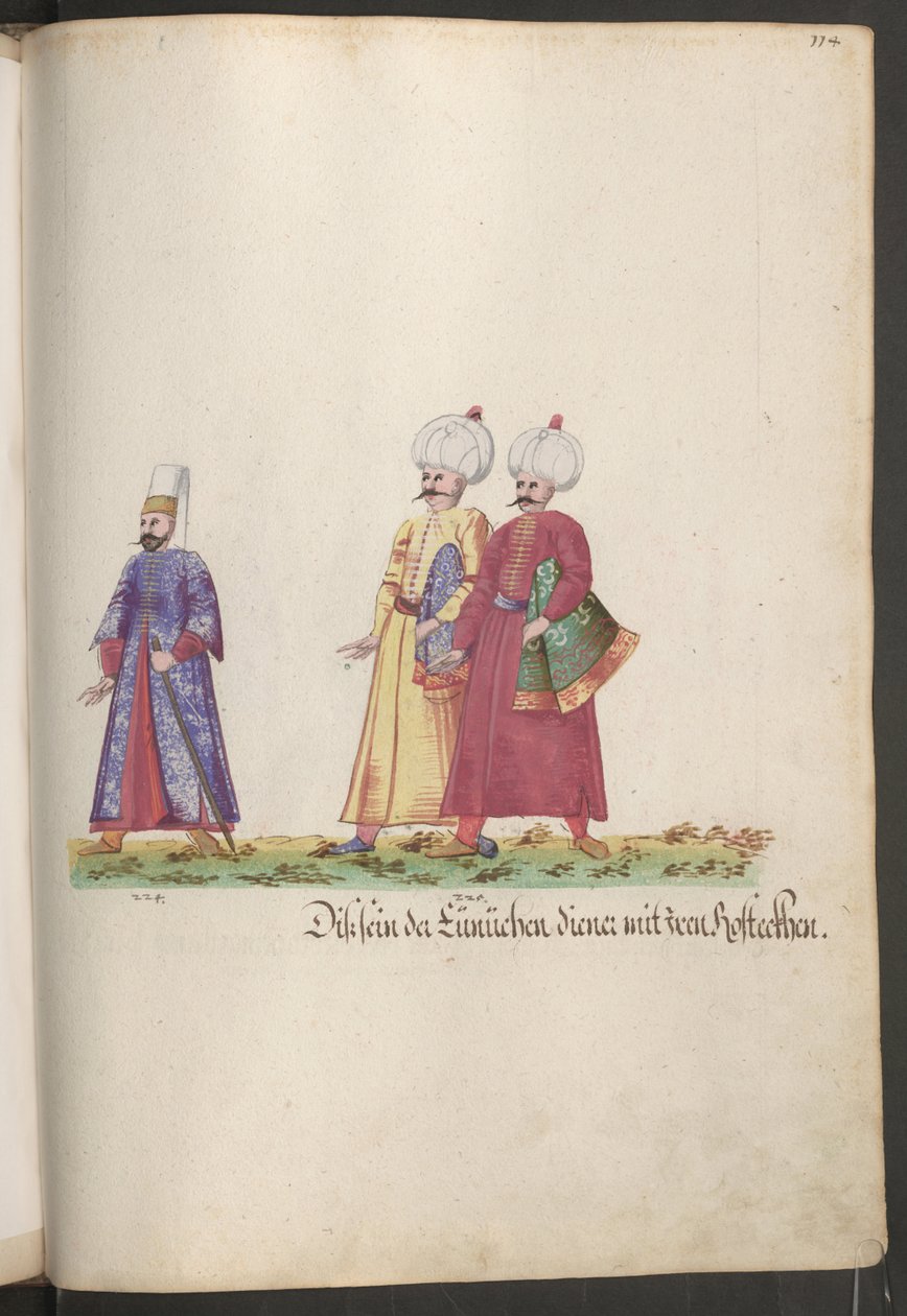 Le sérail de la sultane : eunuque avec deux serviteurs portant des couvertures de chevaux. - Erich Lessing
