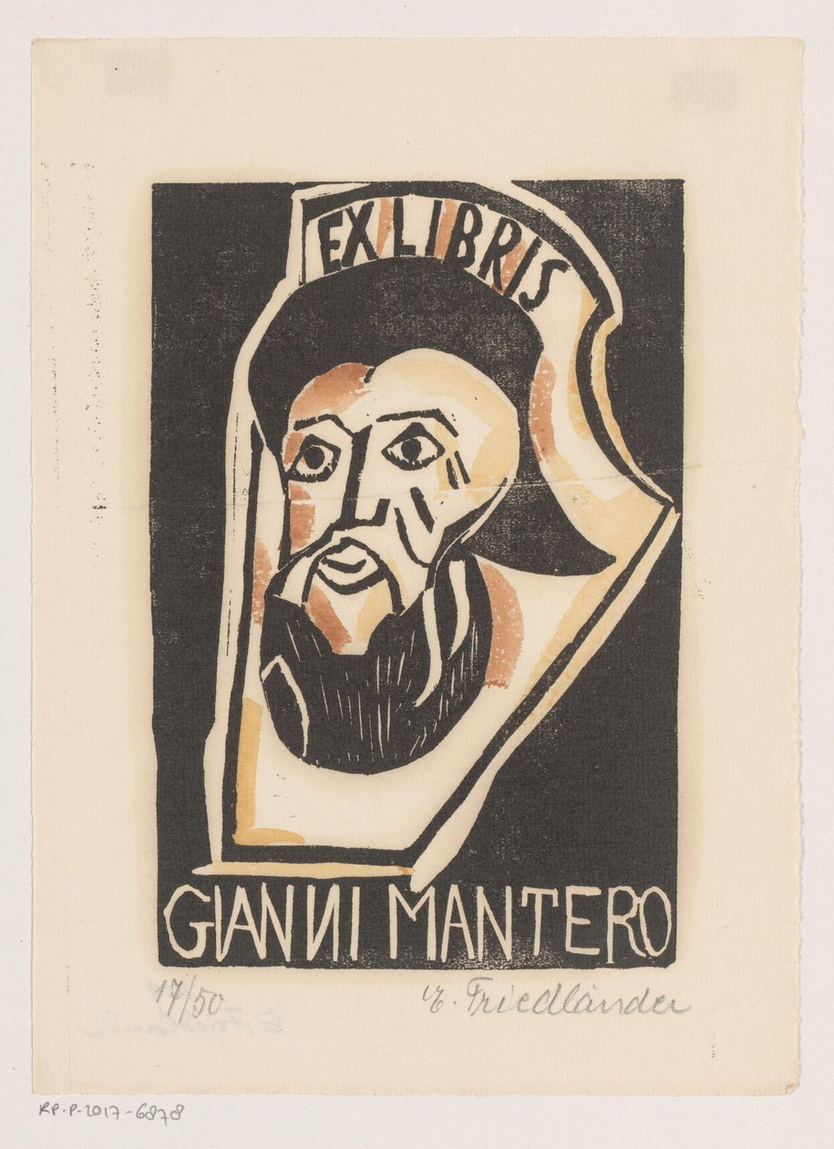 Ex libris de Gianni Mantero - Erna Levy Friedländer (signed by artist)