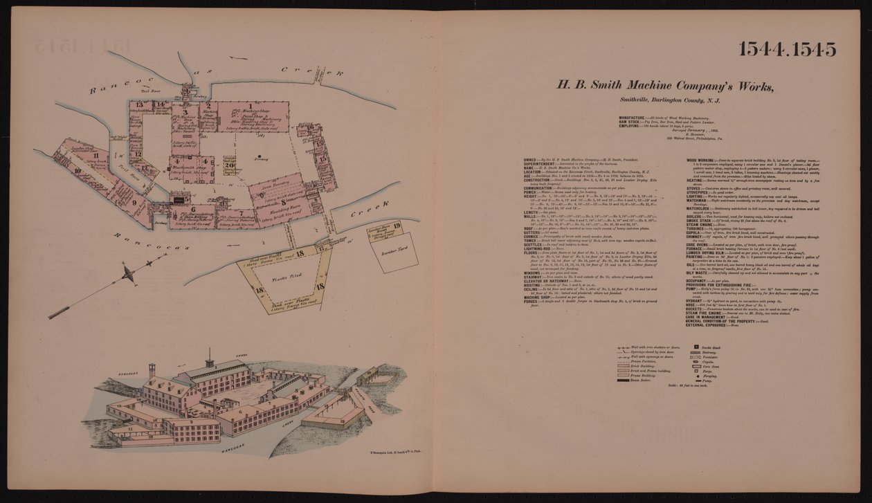 Usine de la H.B. Smith Machine Company, Smithville, Burlington, New Jersey, Hexamer General Survey, 1881 - Ernest Hexamer