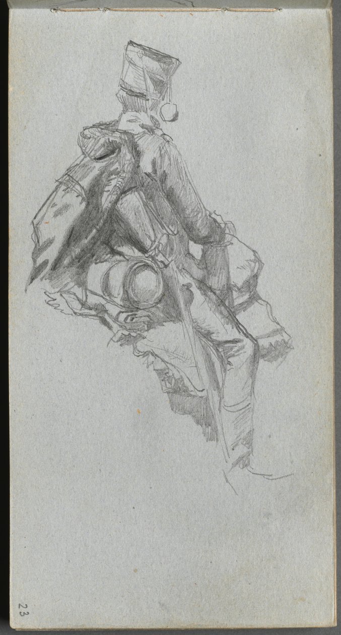 Carnet de croquis, page 23 : Soldat assis - Jean Louis Ernest Meissonier