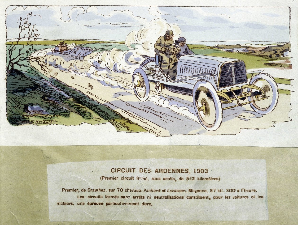 Course : le circuit des Ardennes en 1903, dessin par Ernest Montaut (1878-1909) - Ernest Montaut