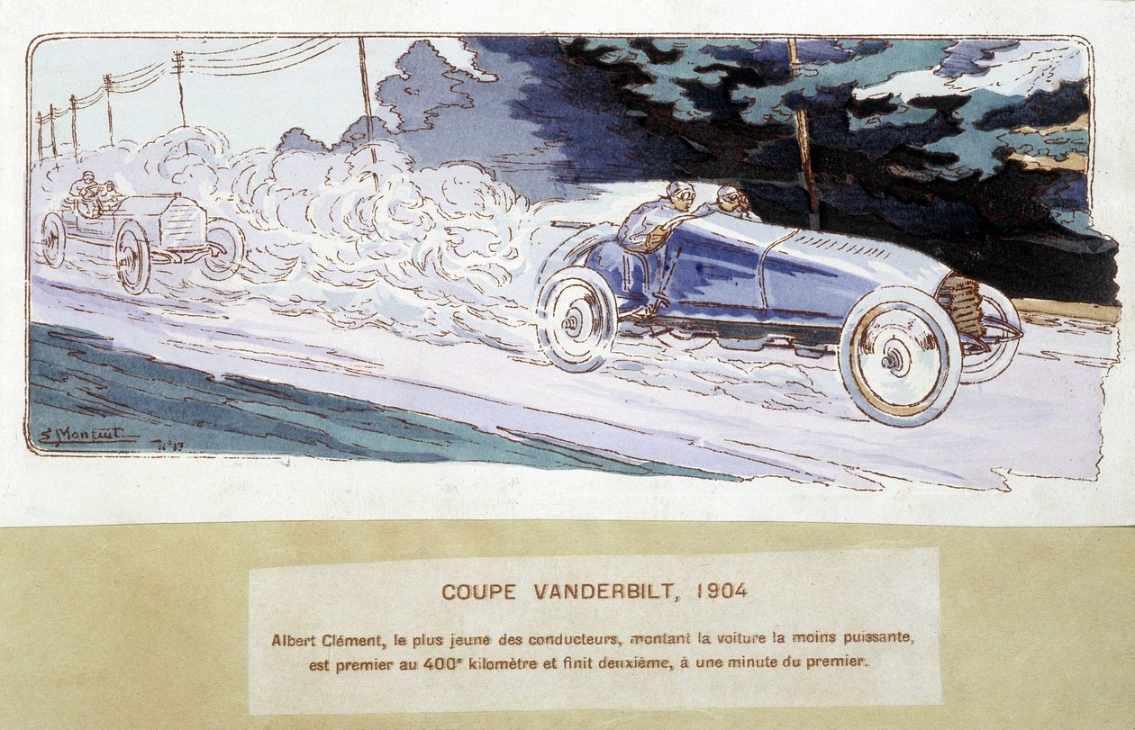 Course : la Coupe Vanderbilt en 1904 - dessin par Ernest Montaut (1878-1909) - Ernest Montaut