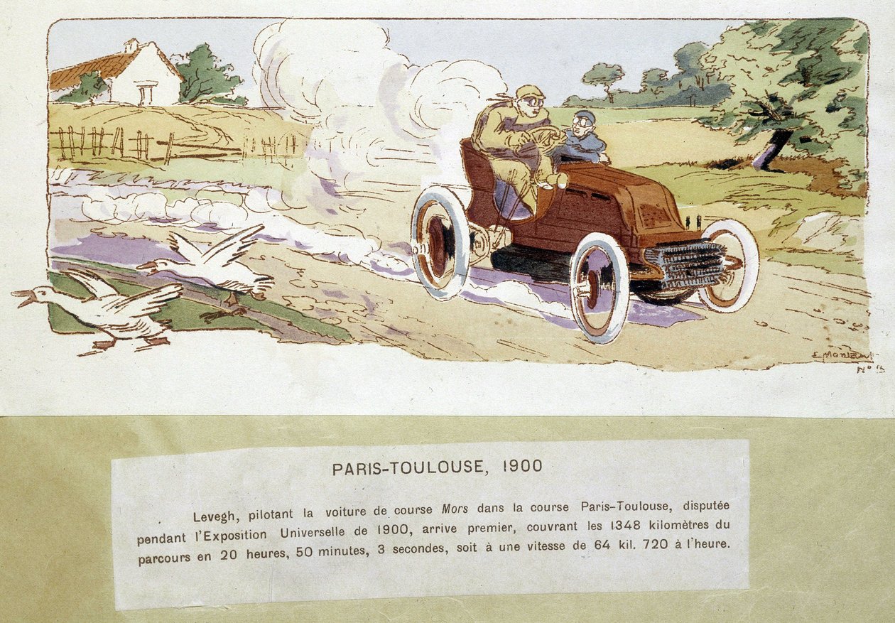 La course Paris - Toulouse en 1900, dessin par Ernest Montaut (1878-1909) - Ernest Montaut