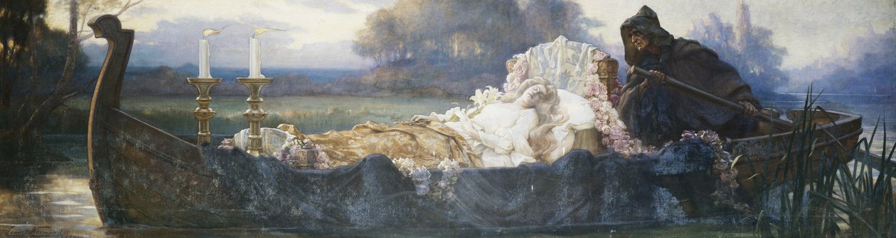 Conception pour une frise : "Les morts, ramés par les muets, montaient avec le flot" - Ernest Normand