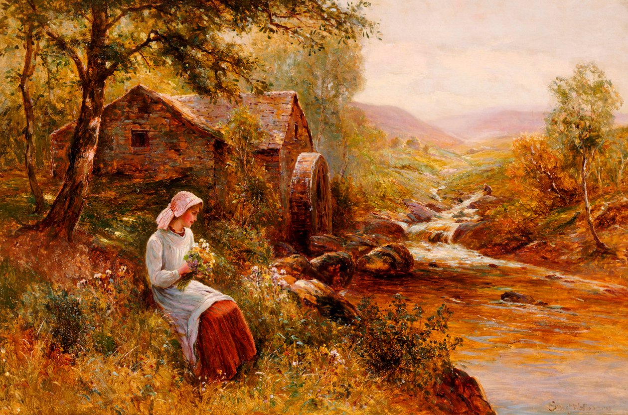 Une Jeune Fille cueillant des Fleurs de Printemps - Ernest Walbourn