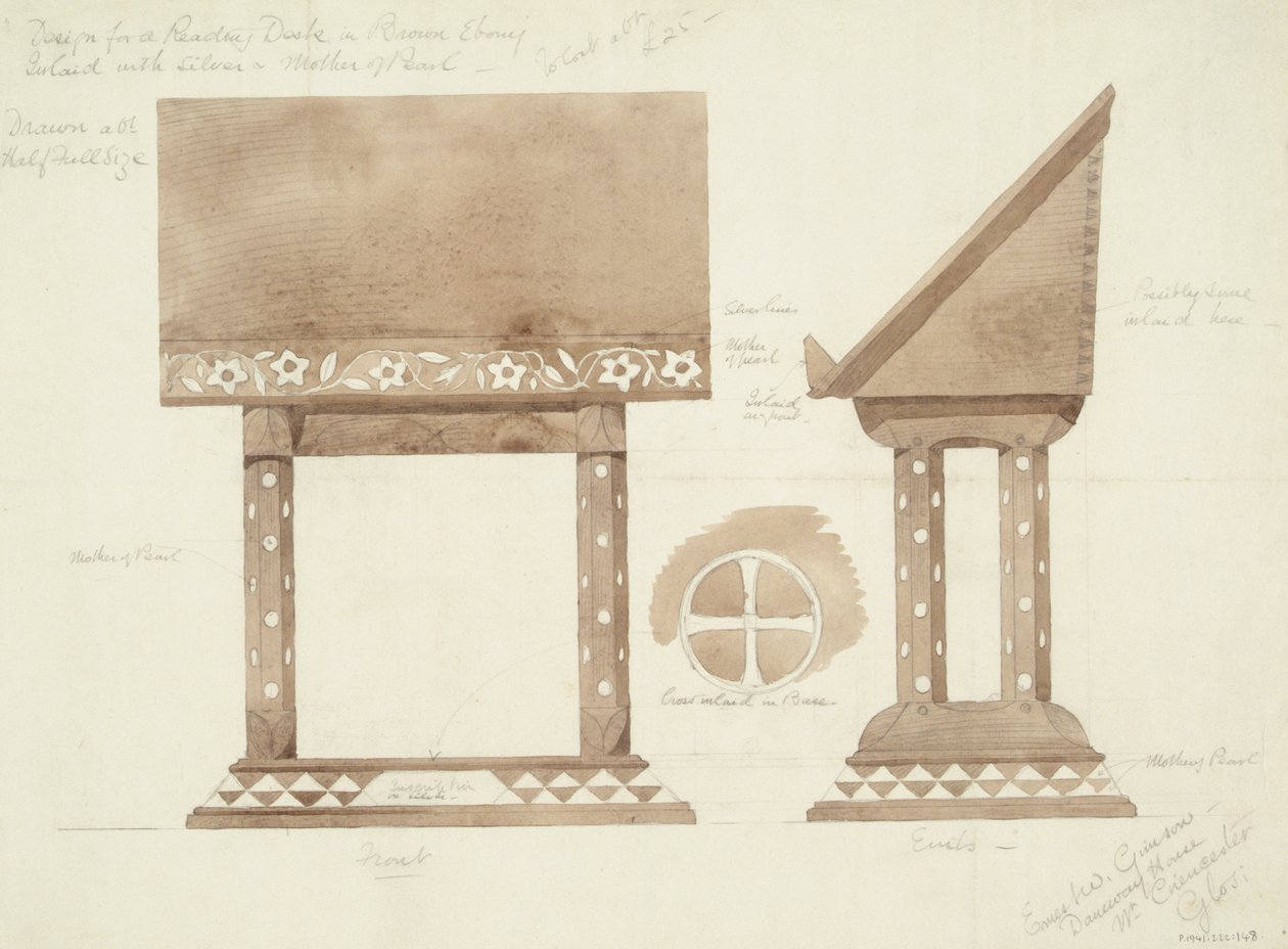 Design pour un pupitre de lecture en ébène brun, incrusté d