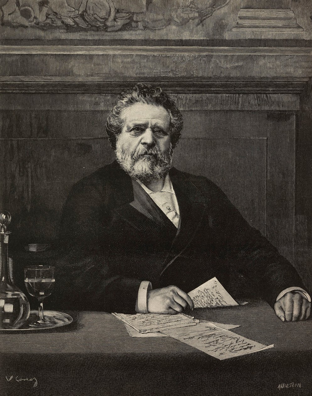 Giosue Carducci (1835-1907), poète et écrivain italien, lauréat du prix Nobel en 1906, gravure par Ernesto Mancastroppa d