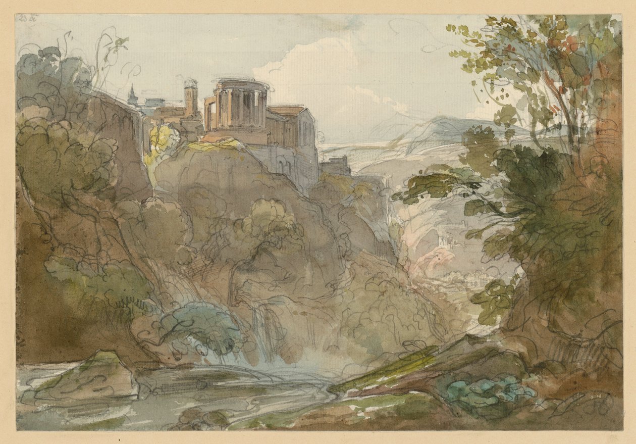Paysage montagneux avec le temple de la Sibylle à Tivoli - Ernst Fries