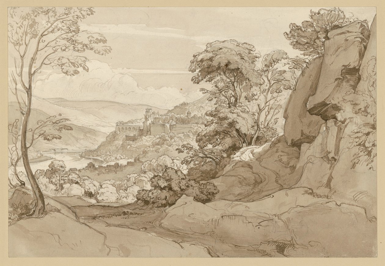 Vue sur le château de Heidelberg, avec au premier plan un versant rocheux - Ernst Fries