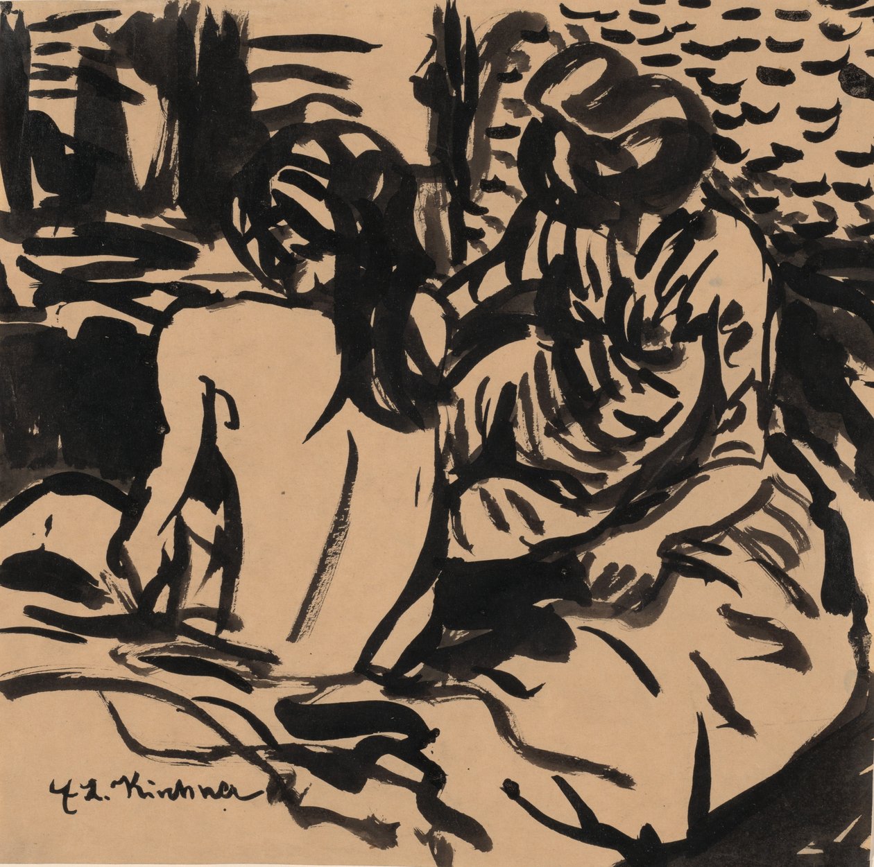 Deux nus sur un lit Isabella et une jeune fille - Ernst Ludwig Kirchner
