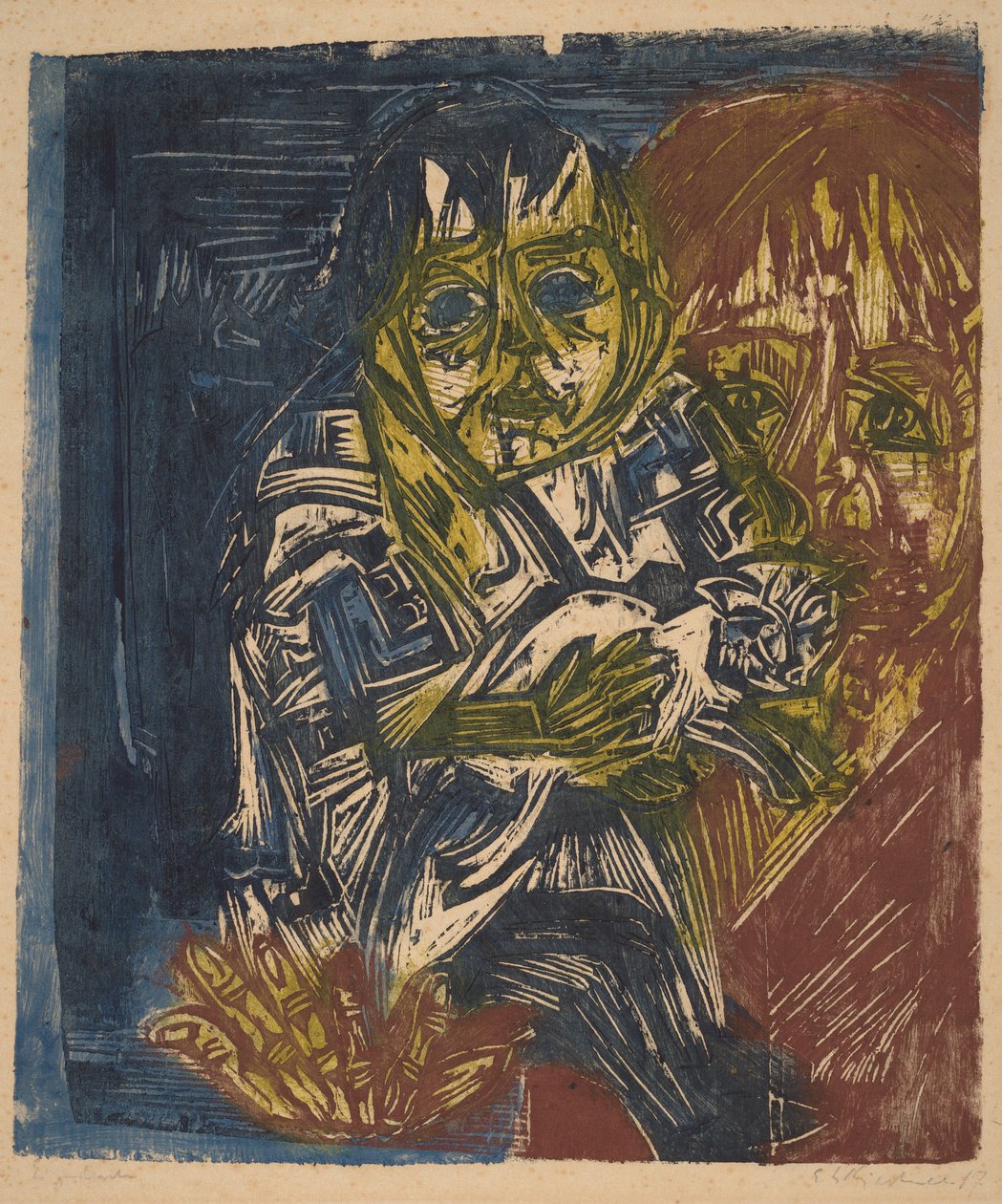 Femme avec un enfant et un chat - Ernst Ludwig Kirchner