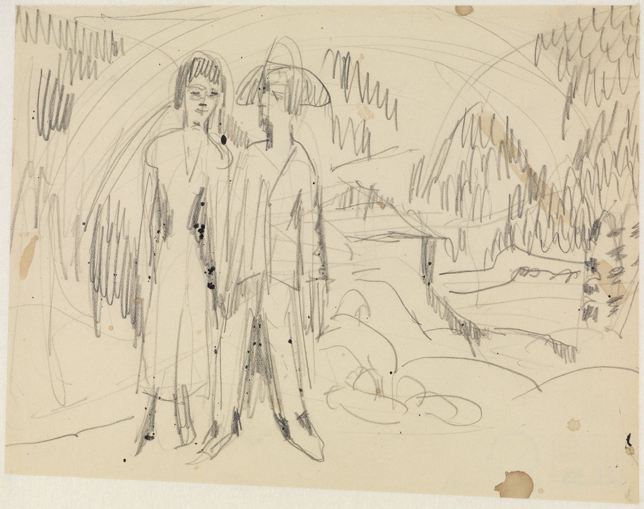 Couple de paysans devant un paysage montagneux - Ernst Ludwig Kirchner