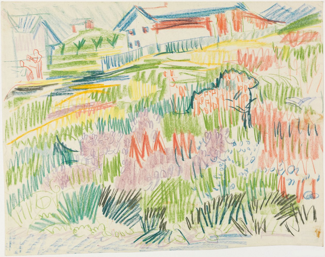 Prairie fleurie avec des maisons - Ernst Ludwig Kirchner