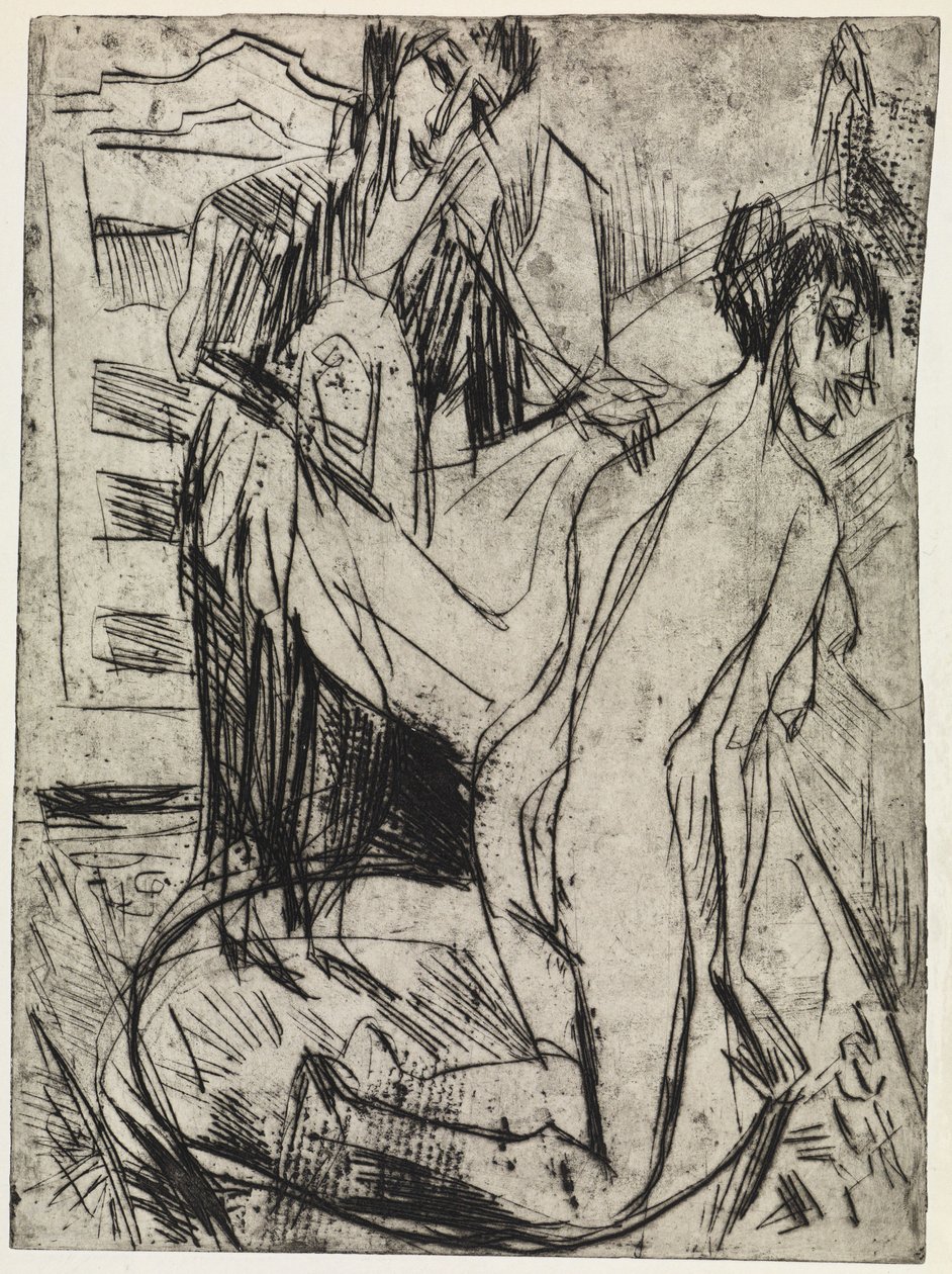 Trois personnages / Une femme sèche une baigneuse - Ernst Ludwig Kirchner