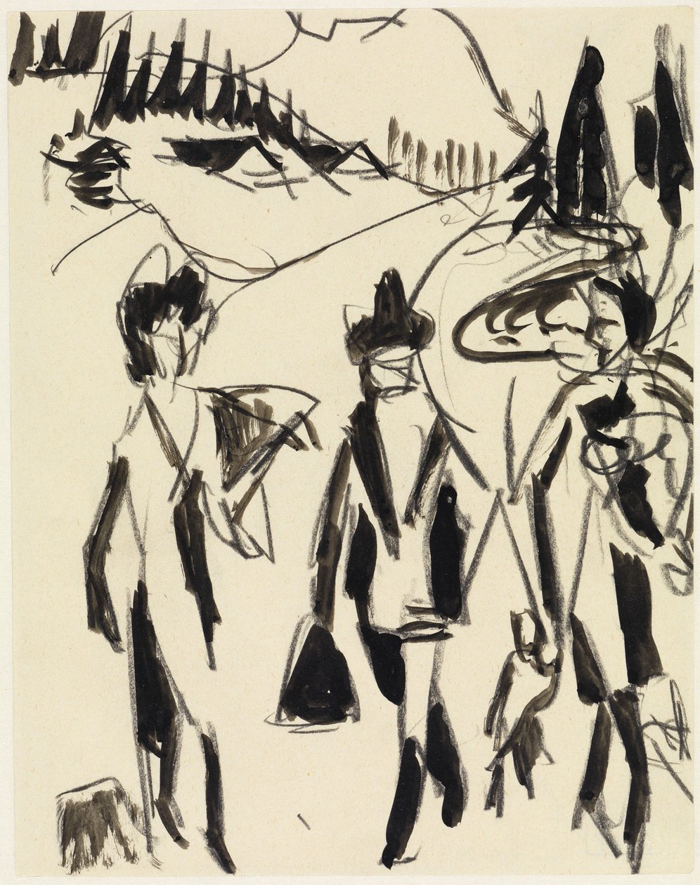 Trois promeneurs dans un paysage de montagne - Ernst Ludwig Kirchner