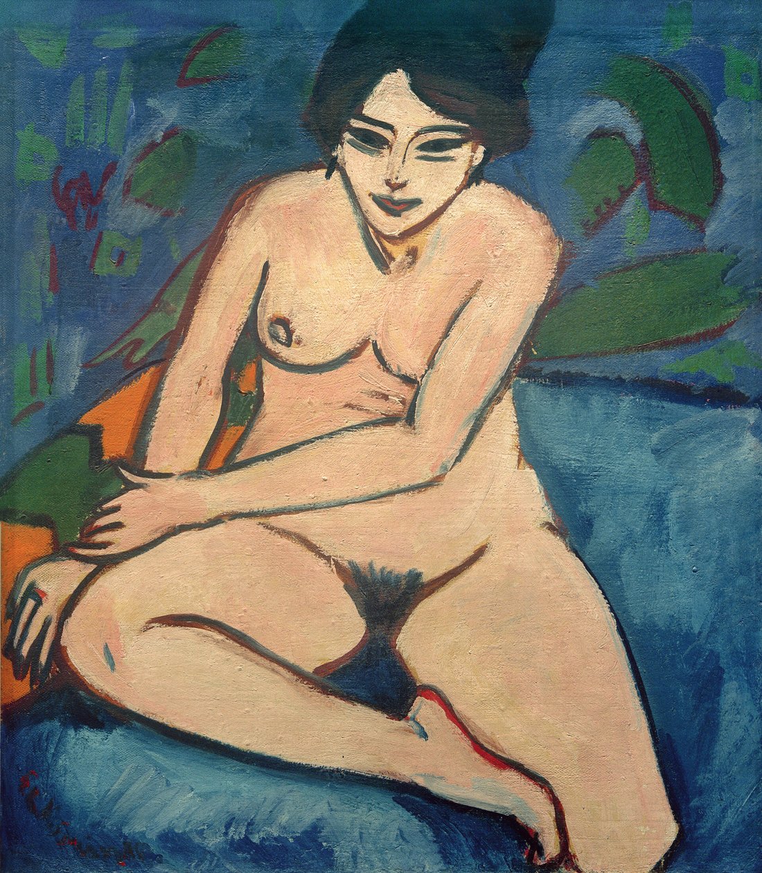French : Nu sur fond bleu Nude on blue ground - Ernst Ludwig Kirchner