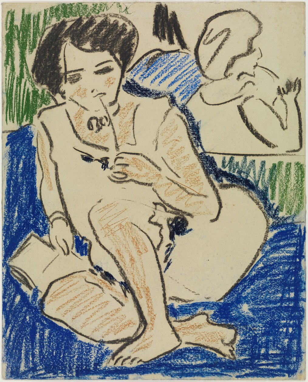 Femme accroupie avec un livre - Ernst Ludwig Kirchner