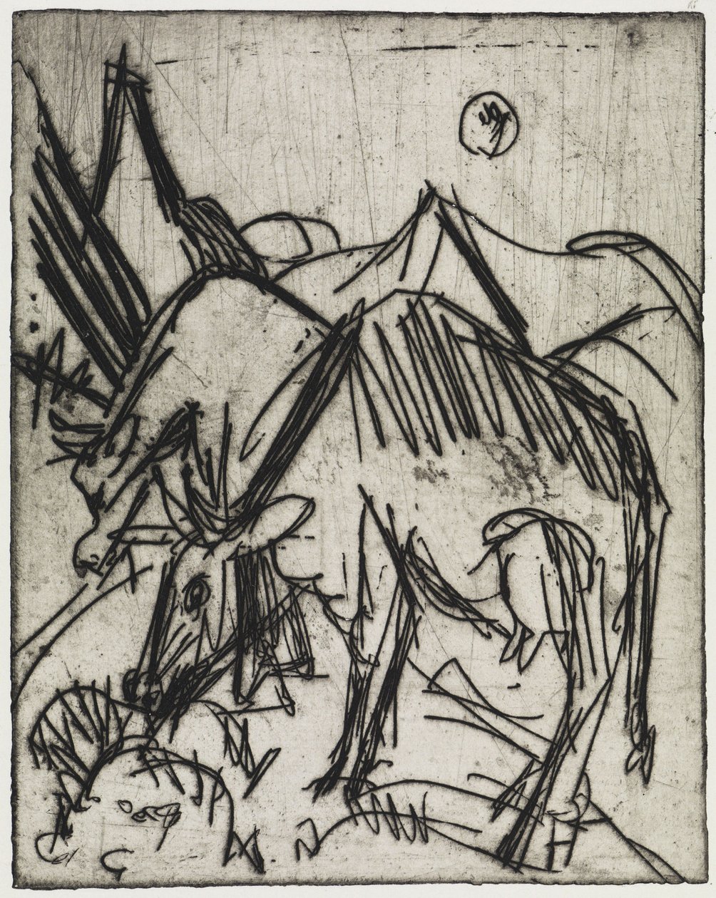 Des vaches qui paissent au clair de lune / Deux garçons jouant avec un chat - Ernst Ludwig Kirchner