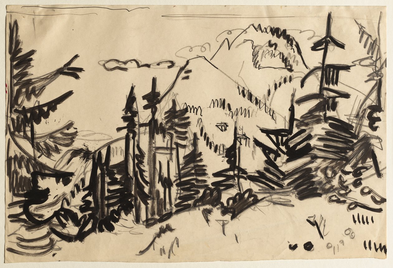 Paysage de montagne avec des sapins - Ernst Ludwig Kirchner