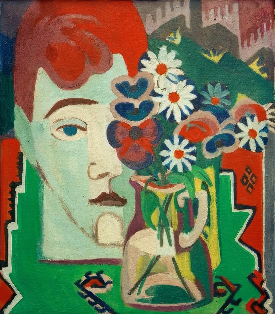 Tête de meunier avec fleurs - Ernst Ludwig Kirchner