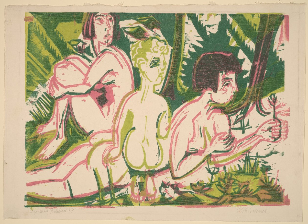 Nackte Frauen mit einem Kind im Wald - Ernst Ludwig Kirchner