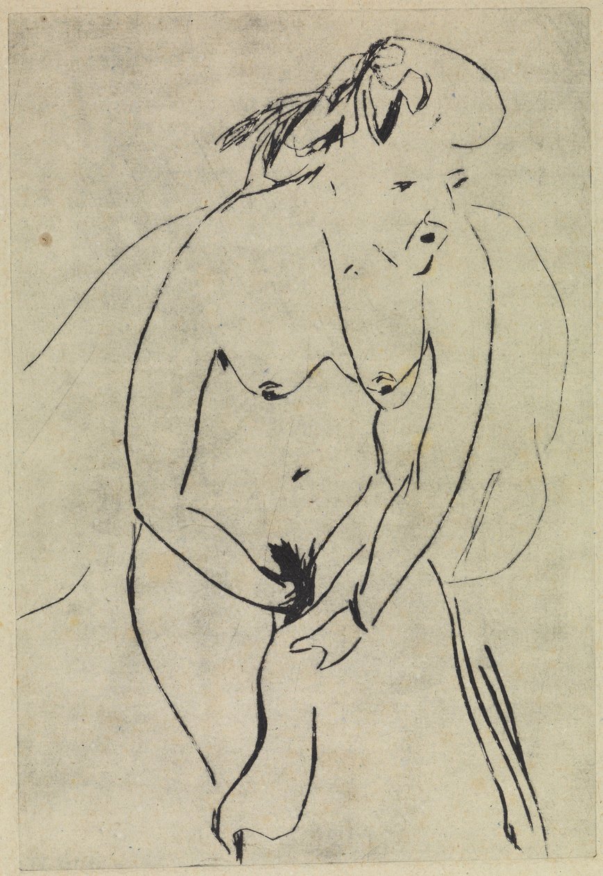 Baigneuse en train de se sécher avec une serviette et un collier - Ernst Ludwig Kirchner