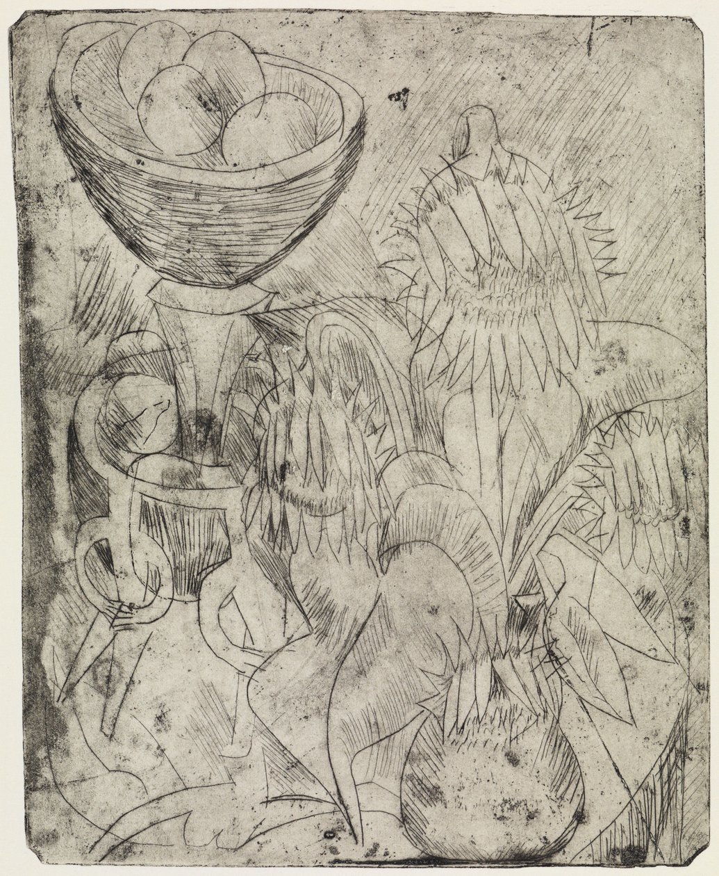 Nature morte aux tournesols et à la corbeille de fruits / Pelote de passants et Électrique - Ernst Ludwig Kirchner