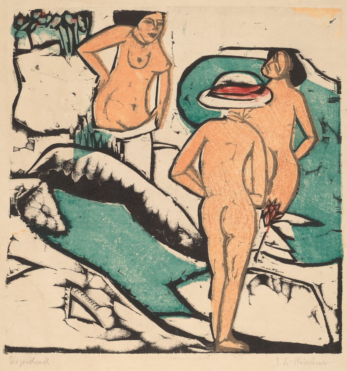 Femmes se baignant entre des pierres blanches - Ernst Ludwig Kirchner