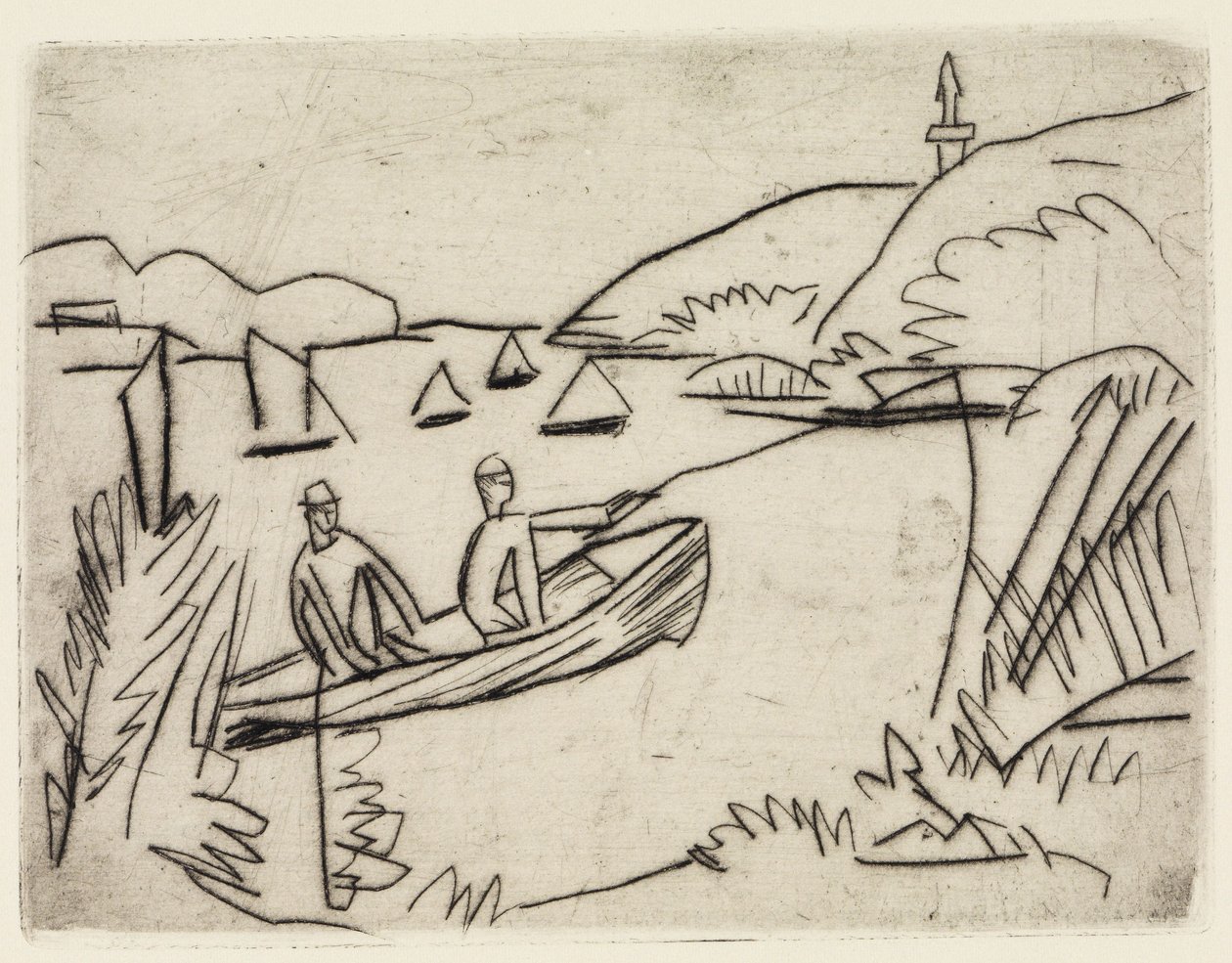 Deux baigneurs aux étangs de Moritzburg / Un pêcheur dans une barque sur le lac Müggelsee - Ernst Ludwig Kirchner