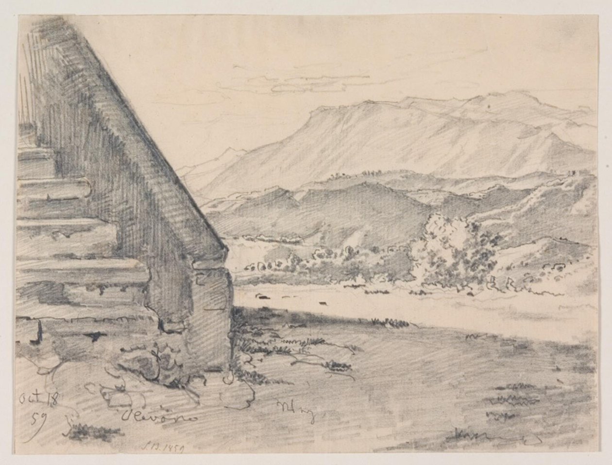 Prospect avec un escalier à gauche et à droite vue sur un paysage montagneux - Ernst Meyer