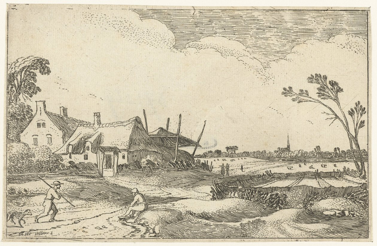 Ferme sur un chemin et vue sur les champs - Esaias van de Velde