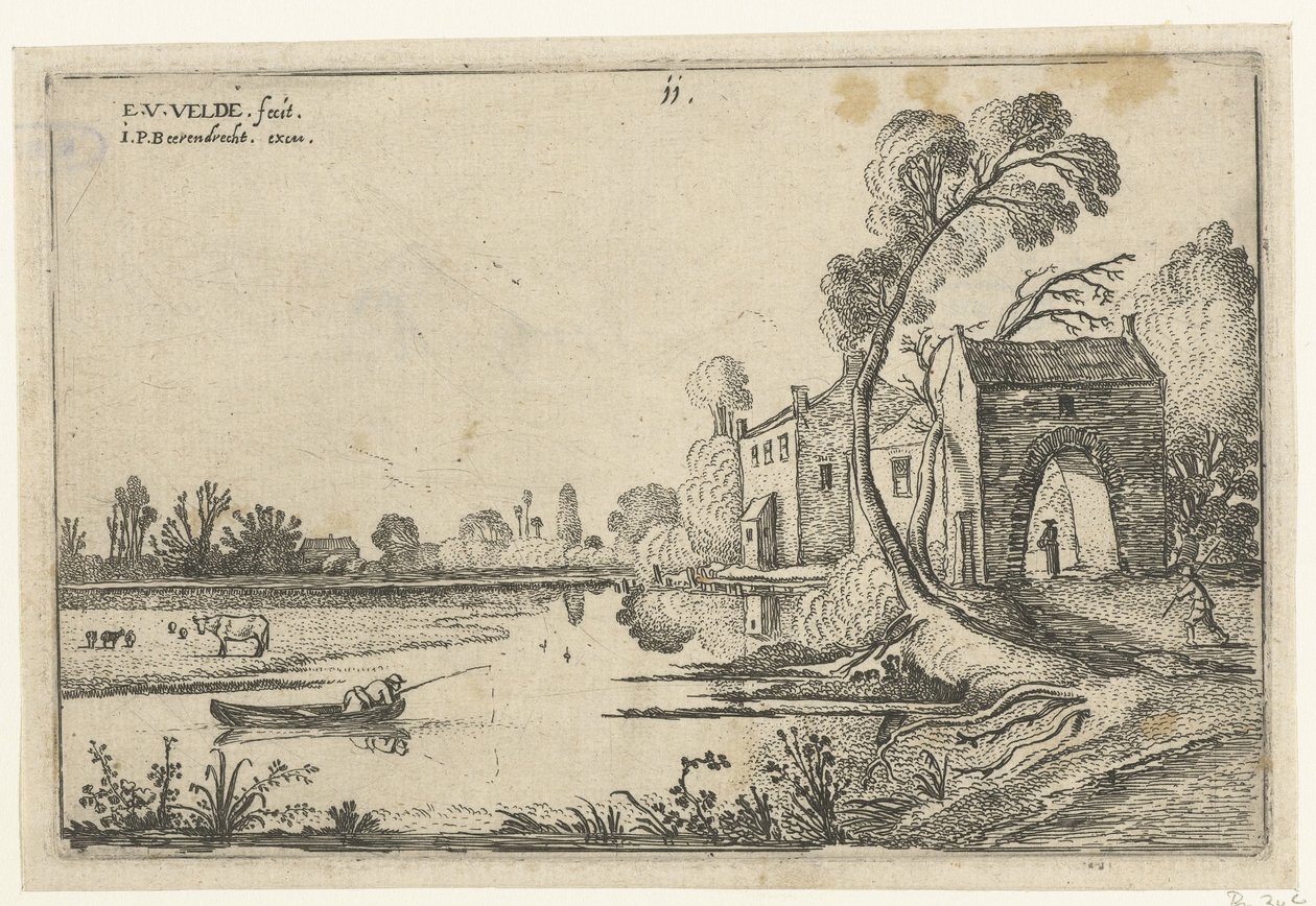 Paysage avec une rivière et un portail - Esaias van de Velde