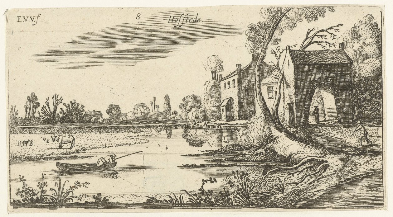 Paysage avec une rivière et un portail (Landschappen) - Esaias van de Velde