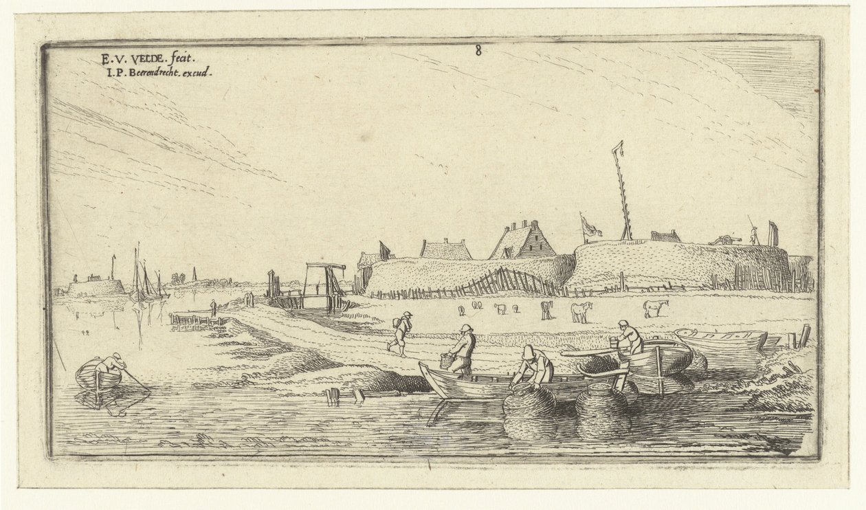 Barques de pêcheurs devant un fort sur l