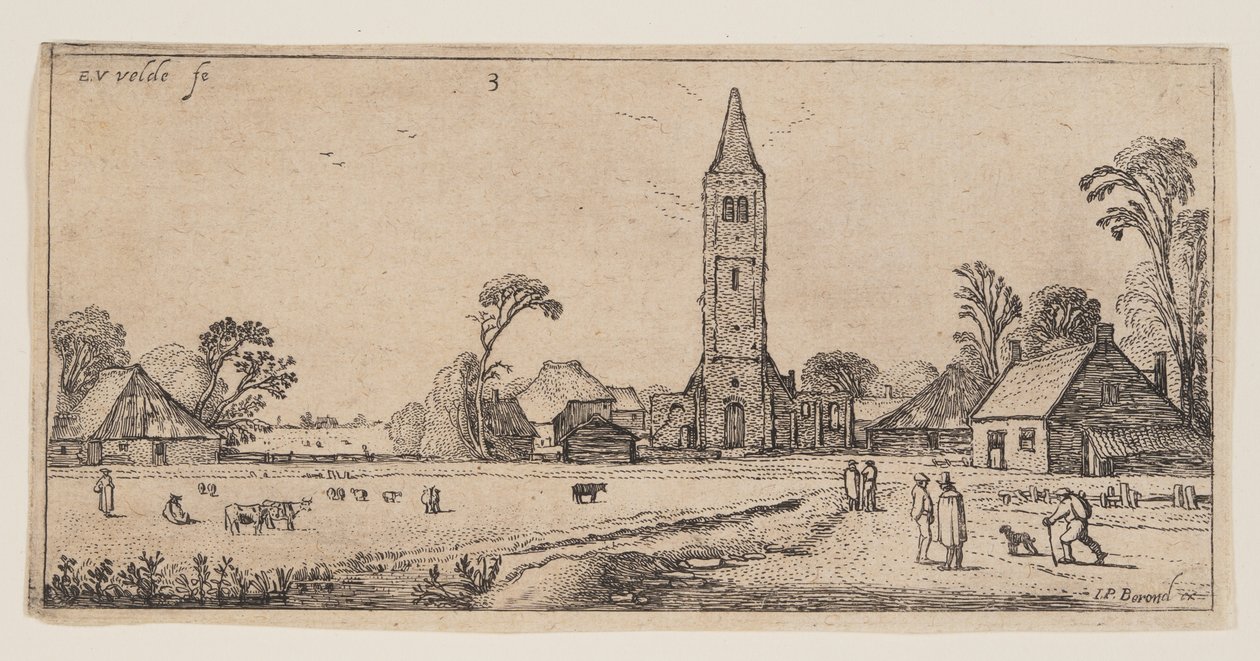 Chemin à droite menant à un village, extrait de Paysages - Esaias van den Velde I