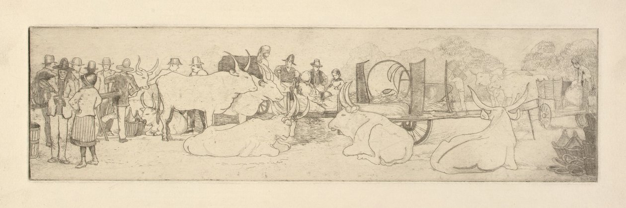 Scène de ferme avec des taureaux - Esther Blaikie MacKinnon