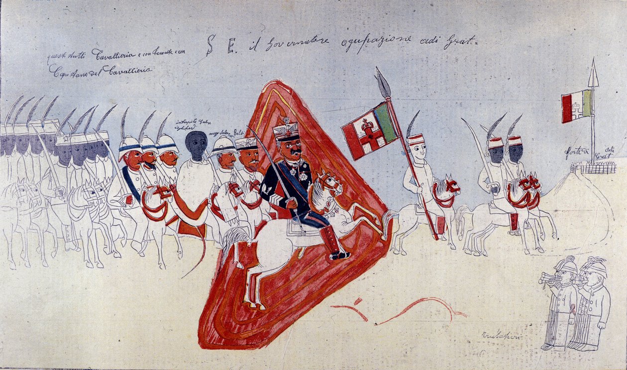 Dessin abyssin représentant le général Baratieri marchant vers Adigrat - Ethiopian School