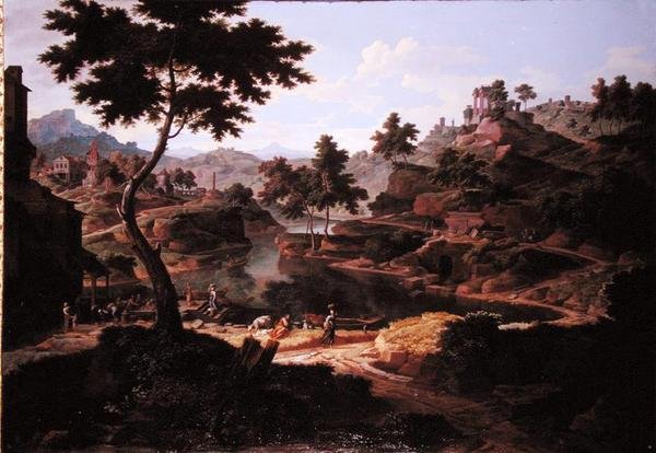 Paysage classique avec figures et ruines - Etienne Allegrain