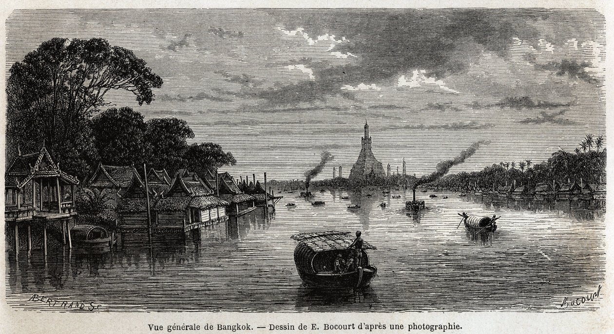 Vue générale de Bangkok (Thaïlande), dessin d
