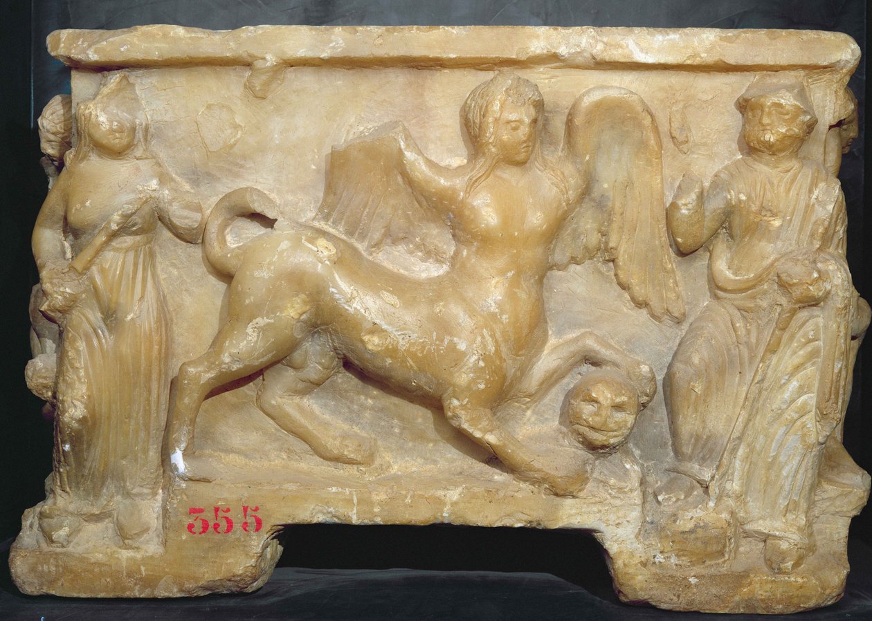 Urne funéraire représentant Œdipe et le Sphinx - Etruscan