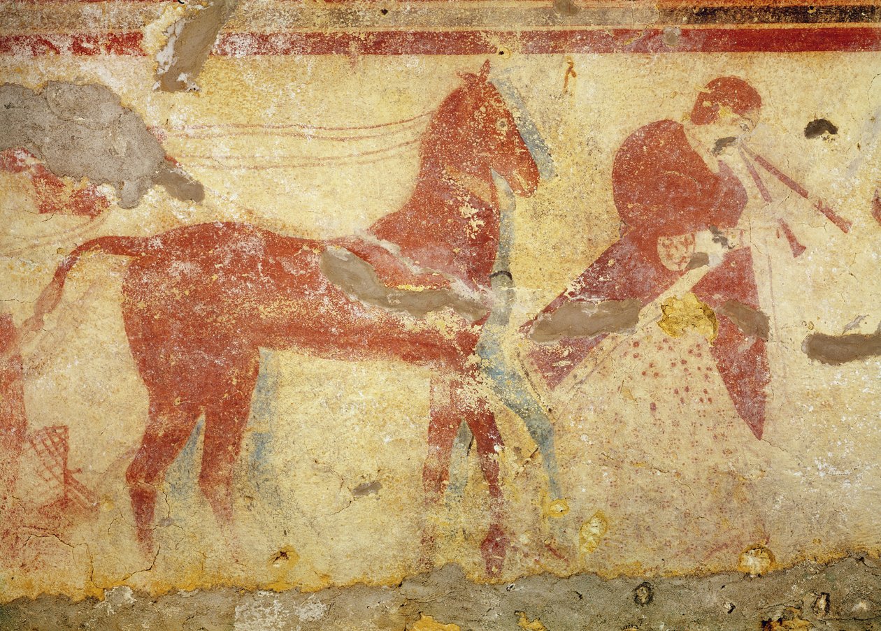 Deux chevaux et un musicien, du tombeau des Giustiniani, milieu du 5ème siècle av. J.-C. - Etruscan