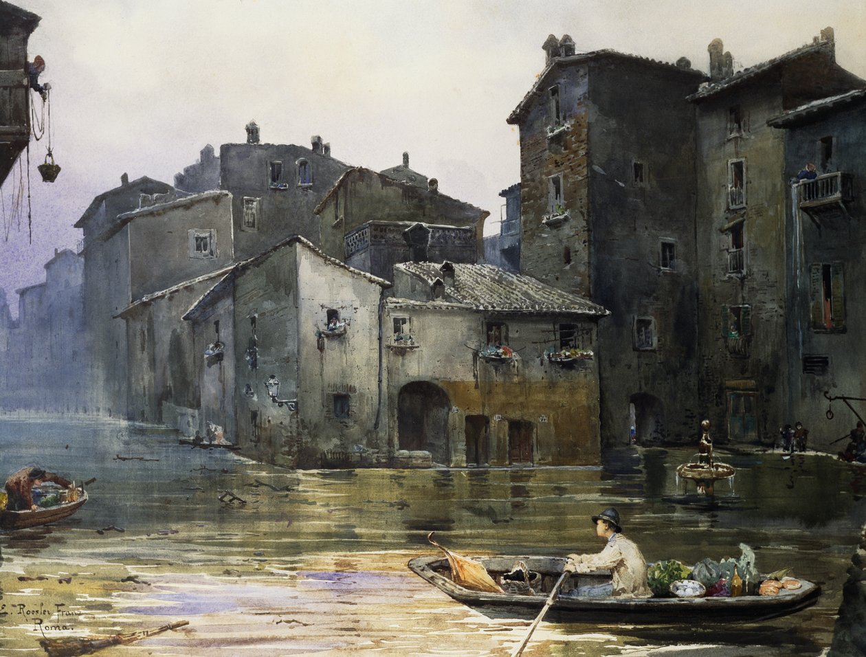 Via della Fiumara inondée à Rome, par Ettore Roesler Franz, Italie - Ettore Roesler Franz