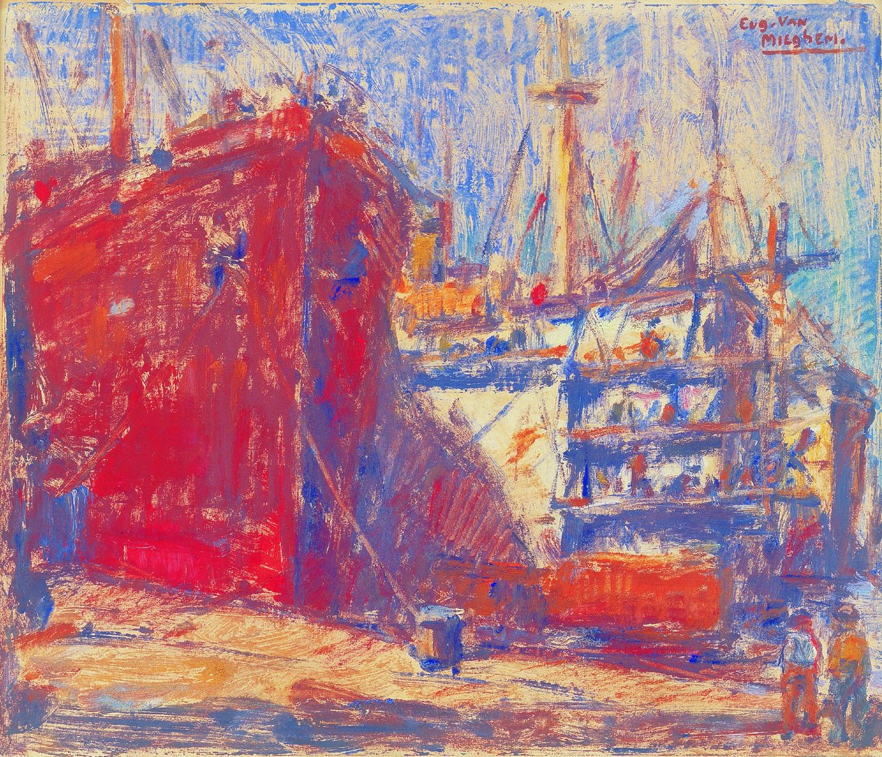 Navires dans le port - Eugeen van Mieghem