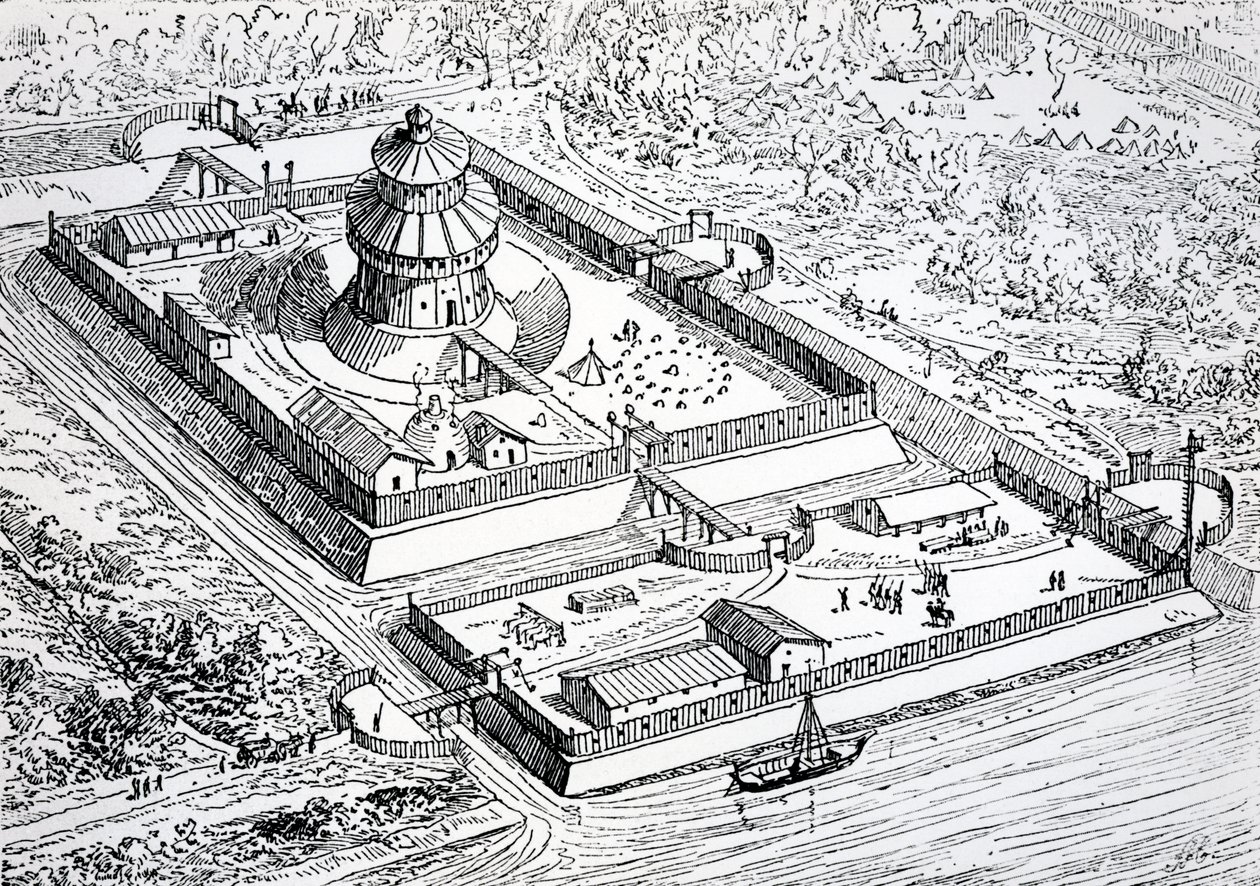 Reconstruction du Louvre pendant la période du royaume franc au 6e et 7e siècles, 1895 - Eugene Emmanuel Viollet le Duc